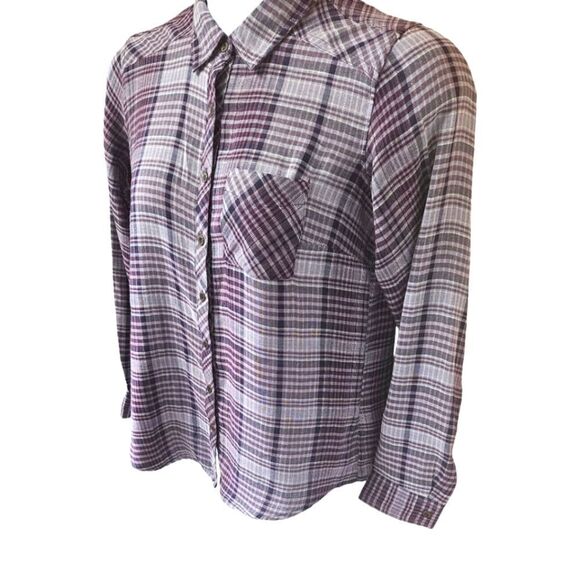 MAURICES Women's Purple & Grey Ornate Long Sleeve Button Front Shirt Size Large - Picture 4 of 16